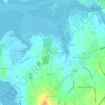 Mappa topografica Sarilhos Pequenos, altitudine, rilievo