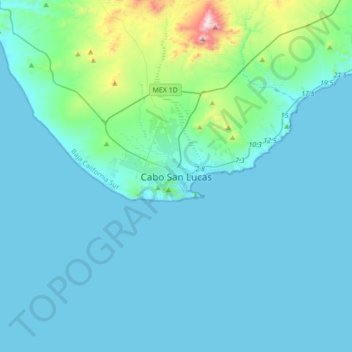 Mappa topografica Cabo San Lucas, altitudine, rilievo