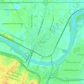 Mappa topografica North Topeka, altitudine, rilievo