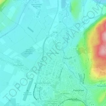 Mappa topografica Pontarlier-Village, altitudine, rilievo