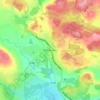 Mappa topografica Kilmacolm, altitudine, rilievo