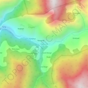 Mappa topografica Bathad, altitudine, rilievo