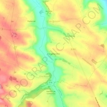 Mappa topografica A Jouanlaurence, altitudine, rilievo