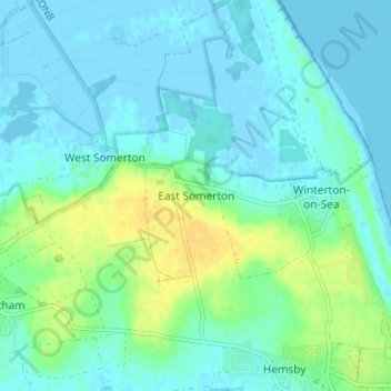 Mappa topografica East Somerton, altitudine, rilievo