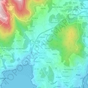 Mappa topografica O Muíño, altitudine, rilievo