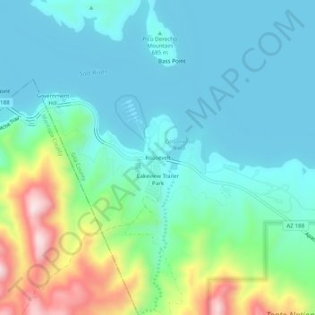 Mappa topografica Roosevelt, altitudine, rilievo