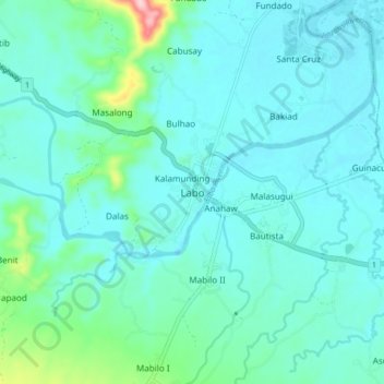 Mappa topografica Labo, altitudine, rilievo