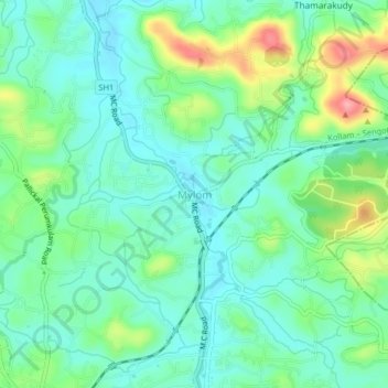 Mappa topografica Mylom, altitudine, rilievo