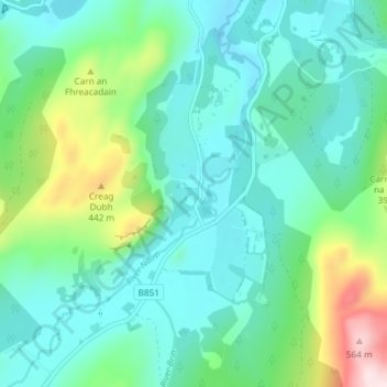 Mappa topografica Brin, altitudine, rilievo