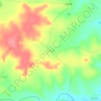 Mappa topografica Kodali, altitudine, rilievo