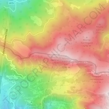 Mappa topografica Monte Valoria, altitudine, rilievo