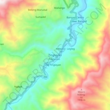Mappa topografica Tinglayan, altitudine, rilievo