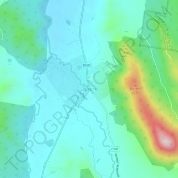 Mappa topografica Buxton, altitudine, rilievo