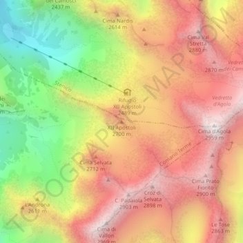 Mappa topografica XII Apostoli, altitudine, rilievo