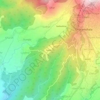 Mappa topografica Narghota, altitudine, rilievo