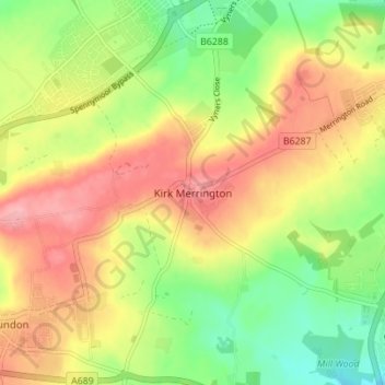 Mappa topografica Kirk Merrington, altitudine, rilievo