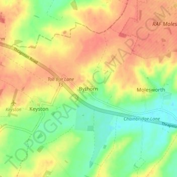 Mappa topografica Bythorn, altitudine, rilievo