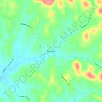Mappa topografica Bethesda, altitudine, rilievo