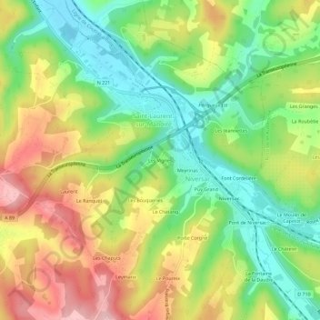 Mappa topografica Les Vignes, altitudine, rilievo