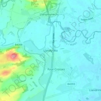 Mappa topografica Llandysilio, altitudine, rilievo