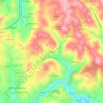 Mappa topografica Godeis, altitudine, rilievo