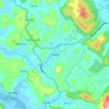 Mappa topografica Ponda, altitudine, rilievo