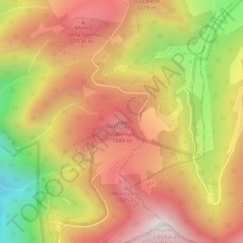 Mappa topografica Monte Maltempo, altitudine, rilievo