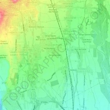 Mappa topografica Borgo Zamparo, altitudine, rilievo
