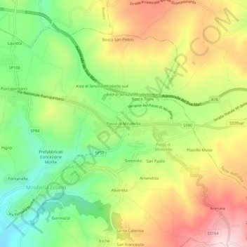 Mappa topografica Passo di Mirabella, altitudine, rilievo