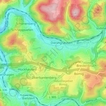 Mappa topografica Hunstig, altitudine, rilievo