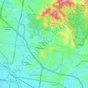 Mappa topografica Endeavour Hills, altitudine, rilievo