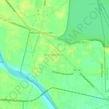 Mappa topografica Koodapakkam, altitudine, rilievo