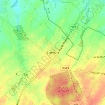 Mappa topografica Bierwart, altitudine, rilievo