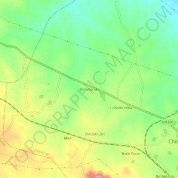 Mappa topografica Murubanda, altitudine, rilievo