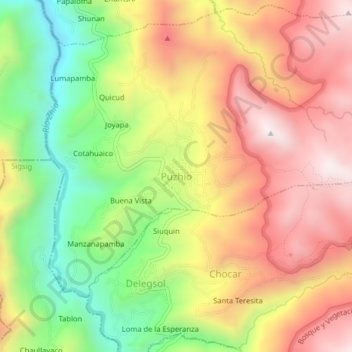 Mappa topografica Puzhio, altitudine, rilievo