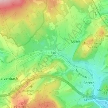 Mappa topografica Waldbach, altitudine, rilievo