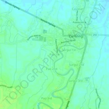 Mappa topografica Pao 1st, altitudine, rilievo