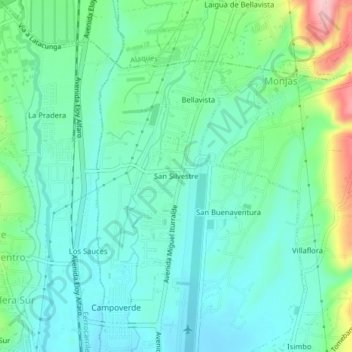 Mappa topografica San Silvestre, altitudine, rilievo