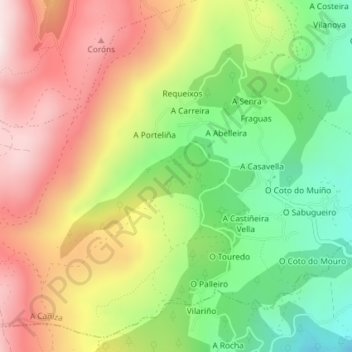 Mappa topografica Monte Vieiro, altitudine, rilievo