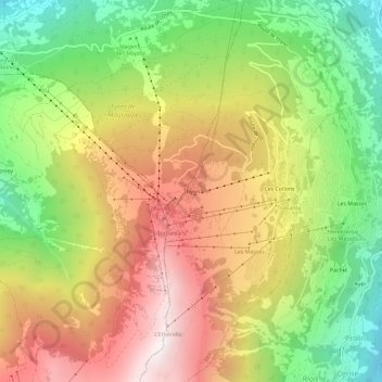 Mappa topografica Thyon, altitudine, rilievo