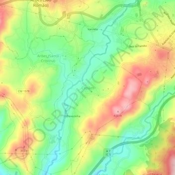 Mappa topografica Cepães, altitudine, rilievo