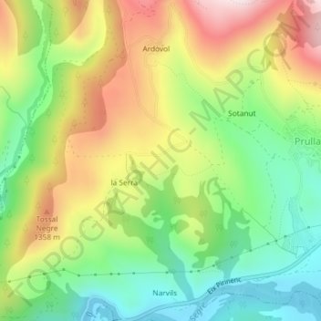 Mappa topografica Jonquera, altitudine, rilievo