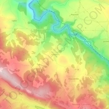 Mappa topografica Sinzelles, altitudine, rilievo