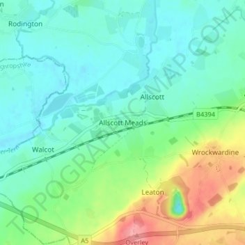 Mappa topografica Allscott Meads, altitudine, rilievo