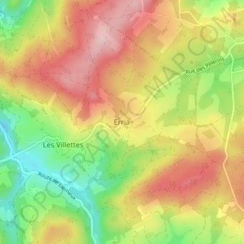 Mappa topografica Erria, altitudine, rilievo