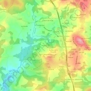 Mappa topografica Prentegarde, altitudine, rilievo