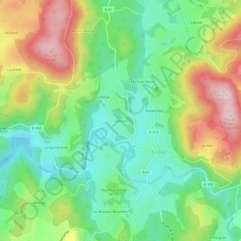 Mappa topografica Lacour, altitudine, rilievo