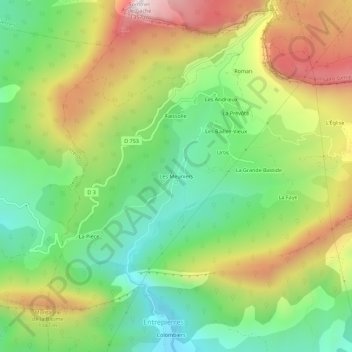 Mappa topografica Les Meuniers, altitudine, rilievo
