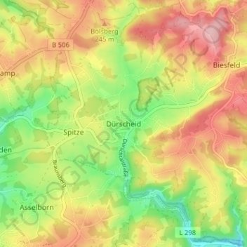 Mappa topografica Dürscheid, altitudine, rilievo