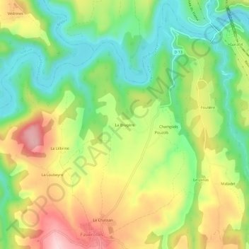 Mappa topografica La Brugère, altitudine, rilievo